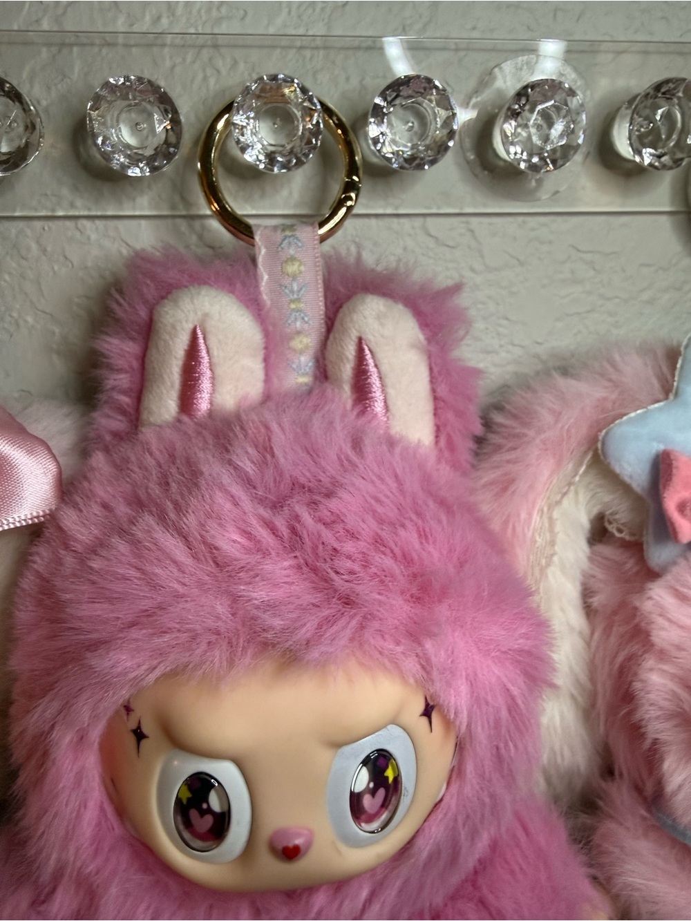 Pink Custom Labubu with Heart Eyes Monster Plush Keychain/Charm - Picture 6 of 6